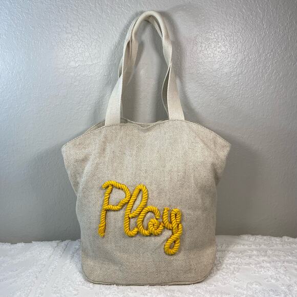 unknown Handbags - "PLAY" Burlap Tote Lined Women's Natural Sz OS Playful Beachy Seaside Coastal